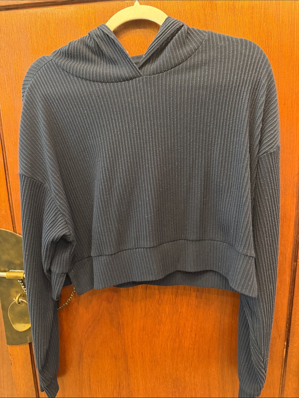 Alo Yoga Ribbed Hooded Cropped Sweater - Navy Size Small